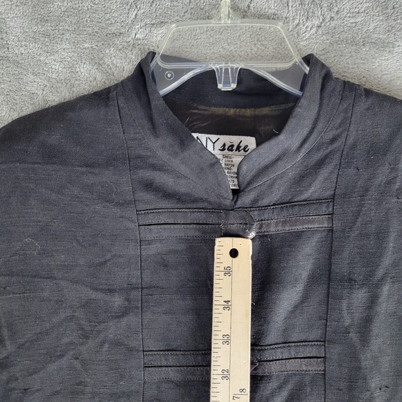 Vintage NY Sake Midi Dress Womens 8 Black Linen Blend Button Front Short Sleeve - Picture 5 of 11